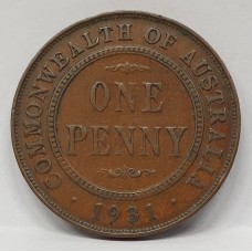 AUSTRALIA 1931 . ONE 1 PENNY . VARIETY . INDIAN DIE 